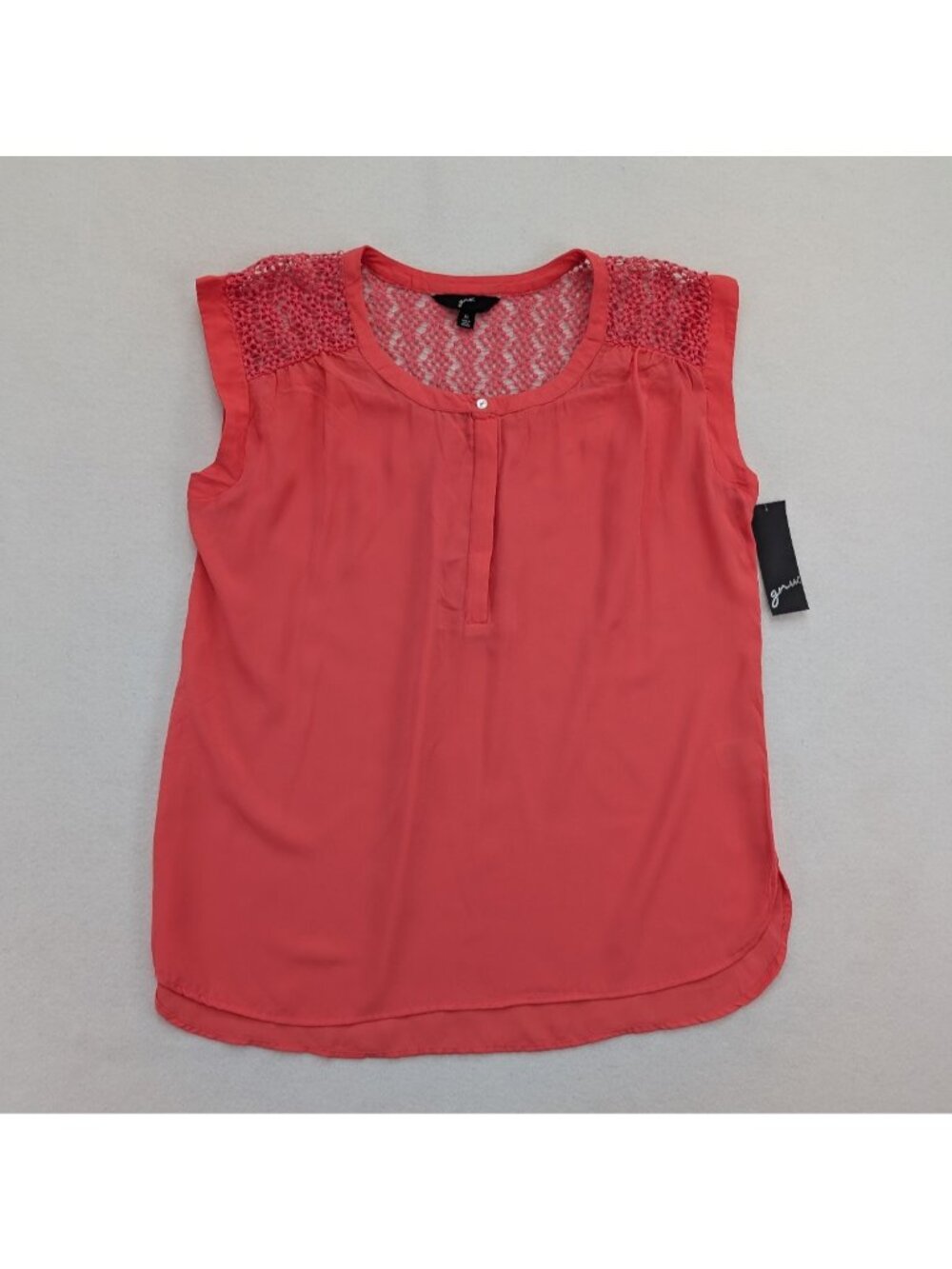 GNW Women's Top SIze XL Coral Pink Tunic Blouse Lace Trim NEW